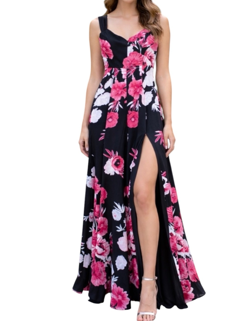 Eva Mendes Red Floral Formal Gown Women’s Size 4 Tall High Slit Maxi Dress NWT